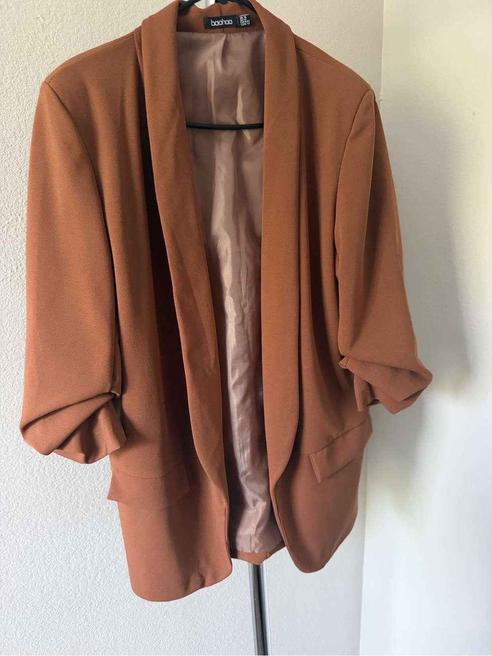 Boohoo Rust Open-Front Draped Blazer